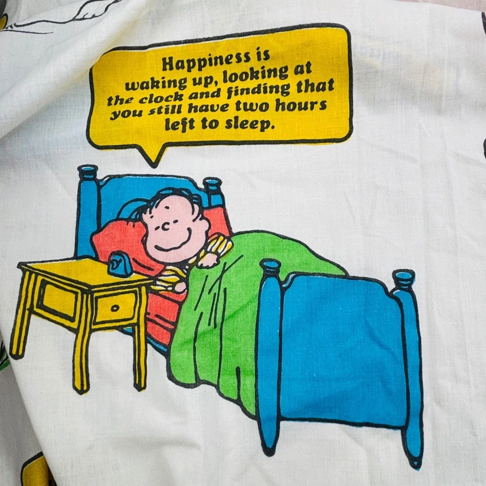 Vintage Peanuts Sleeping Quotes Twin Flat Sheet‎ JCPenney 1971 Snoopy Charlie